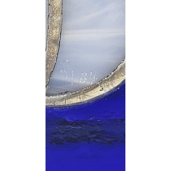 Hand Crafted Sturdy Stained Glass Blue and Milky White Translucent Glass, RH 84 - Picture 3 of 11
